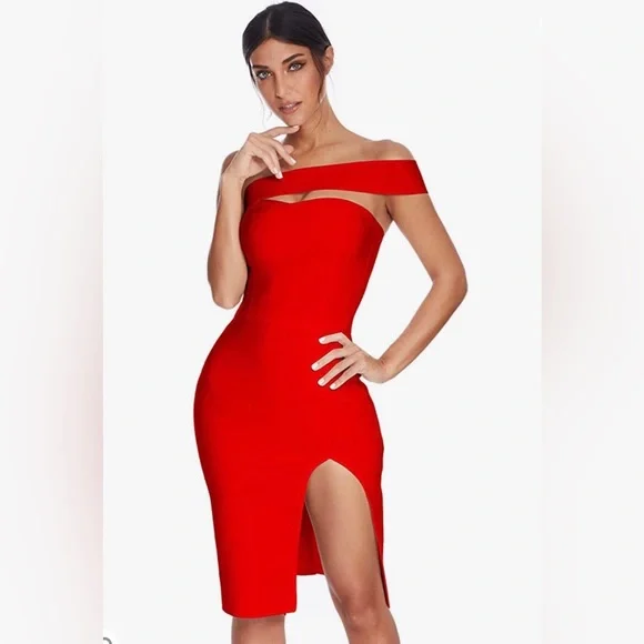 open lace back dress BLACK BANDAGE DRESS | CHRISTMAS PARTY DRESS main image 1